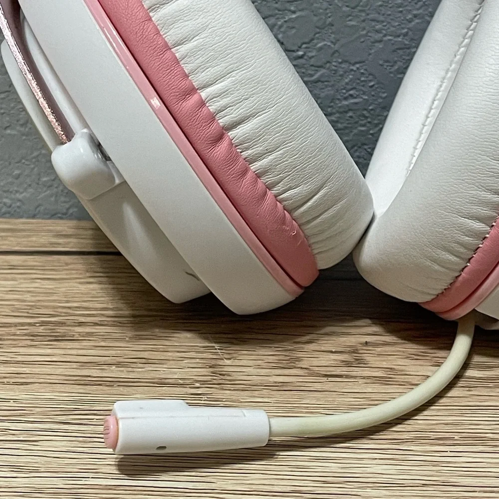 White and Pink Over-Ear Headphones